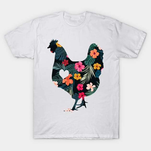 Adore Flower Chickens T-Shirt by Psitta